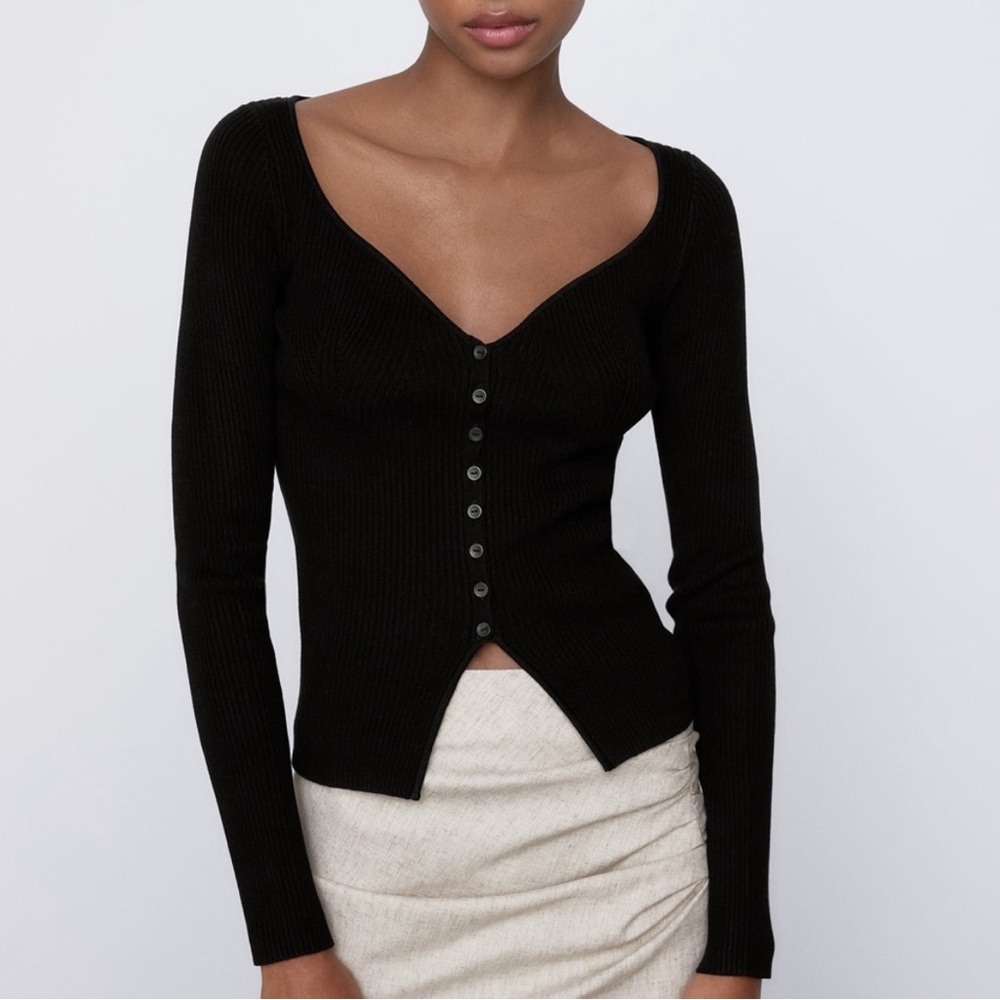 Zara Sweetheart Ribbed Knit Sweater Cardigan Size Large